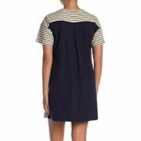 Theory Relaxed Combo Stripe Shift Dress Cream Ecru & Deep Navy Size Small - Picture 6 of 6